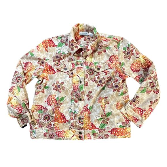 Alfred Dunner Petite 12P Jacket Floral Print 100% Cotton Button Front Casual - Picture 1 of 8